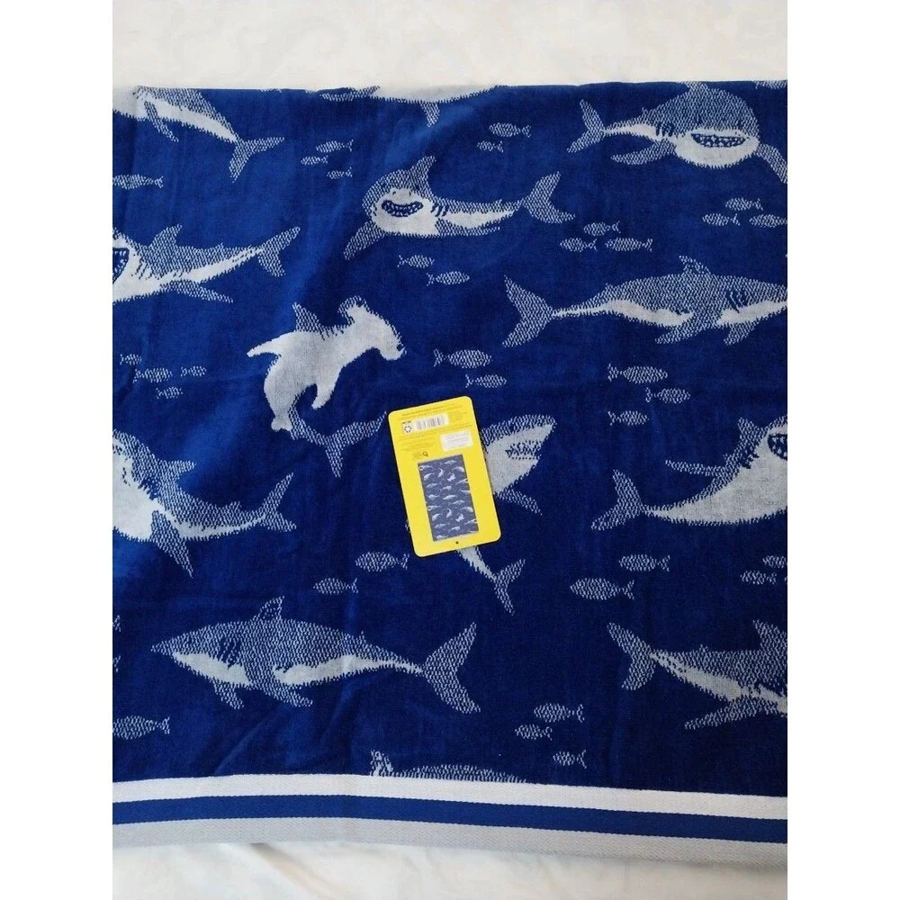 Member's Mark Kids Beach Towel Shark Pattern 30 X 60 Inches 100% Cotton Navy